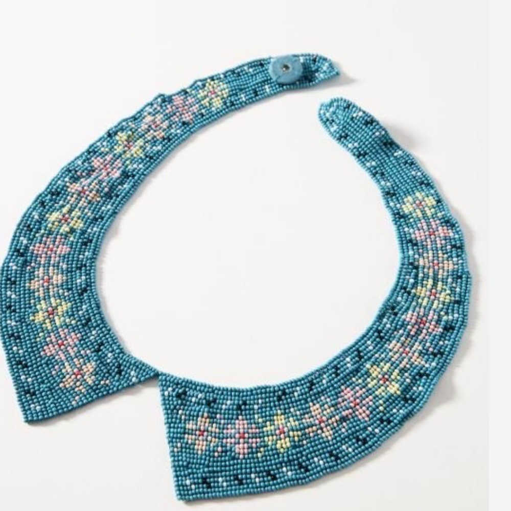 Mignonne Gavigan Handmade Beaded Collar Necklace - Blue and Pink